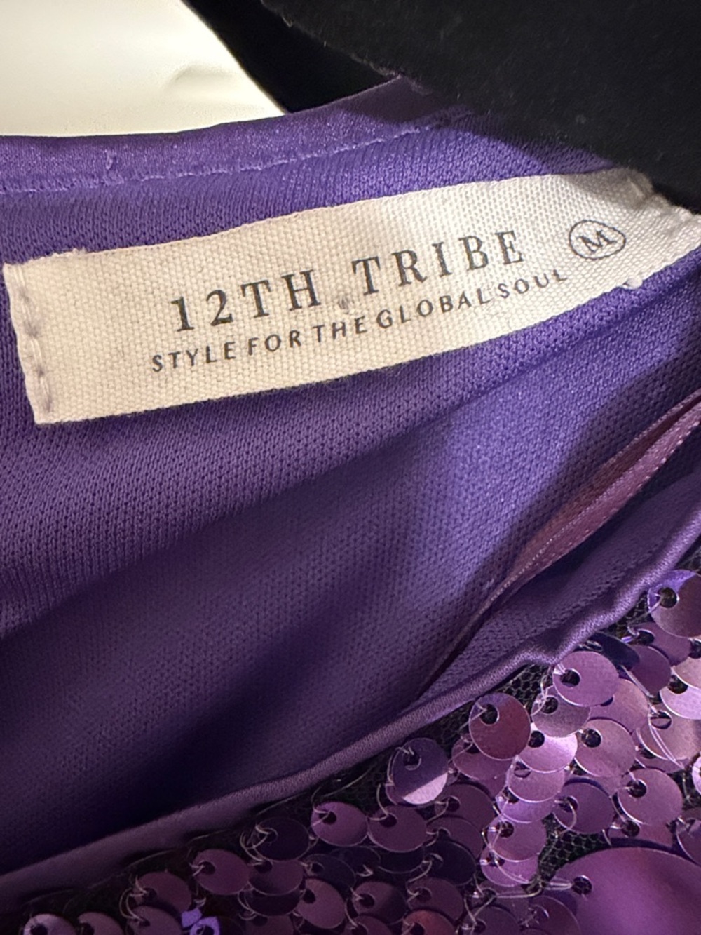 12th Tribe Purple Sequin Party Dress with Bell Sleeves - Picture 2 of 4
